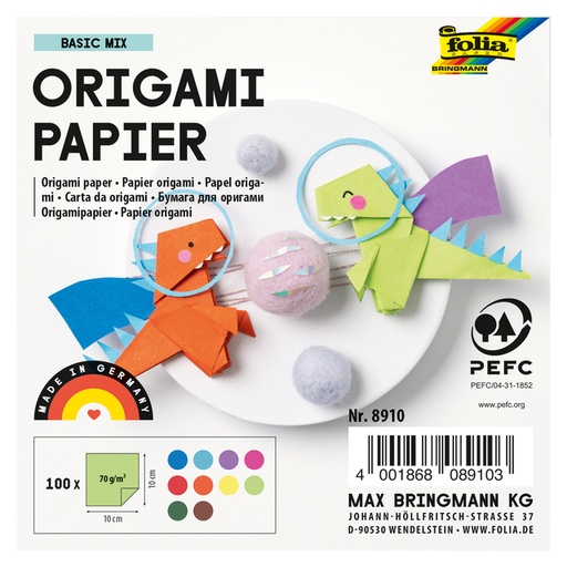 [1386926] Feuilles de pliage Folia 70g 10x10cm assorti 100 feuilles