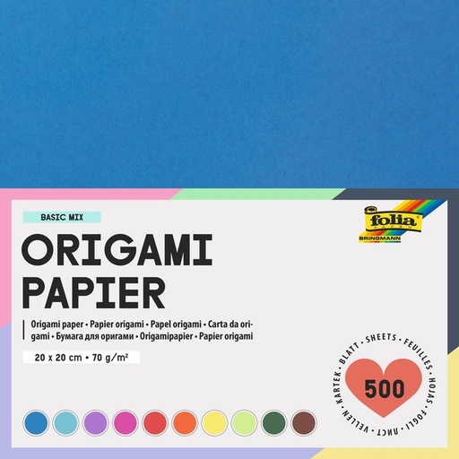 [1386929] Origami papier Folia 70gr 20x20cm 500 vel assorti kleuren