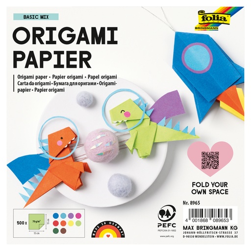 [1386930] Feuilles de pliage Folia 70g 15x15cm assorti 500 feuilles
