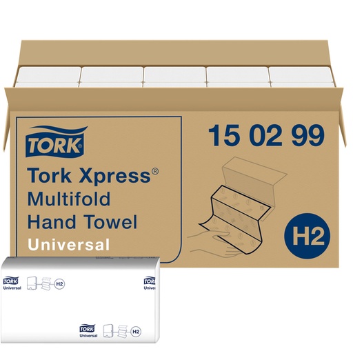 [1386662] Essuie-mains Tork H2 Xpress 150299 Universal multifold 2 épaisseurs 213x234mm blanc 20x 237 feuilles