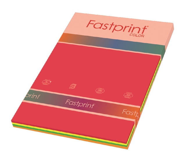 Kopieerpapier Fastprint A4 80gr neon assorti 100vel