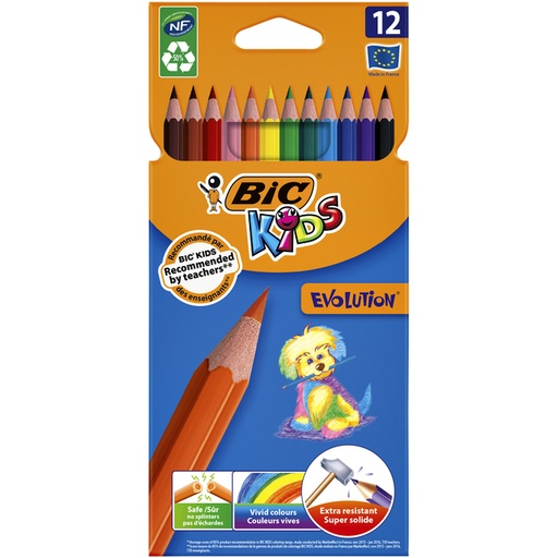 [1387120] Crayons de couleur BIC Kids Evolution assorti étui 12 pièces