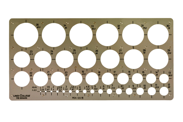 Gabarit cercles Linex 39 1-35mm avec plots anti-tache gris