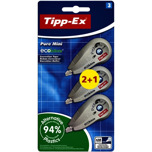 [1388089] Correctieroller Tipp-ex mini pure ecolutions 5mmx6m blister 2+1 gratis