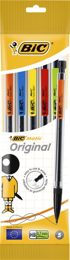 [1388081] Portemine BIC Matic Original HB 0,7mm assorti sachet 5 pièces
