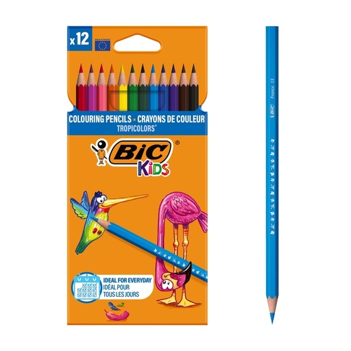 [1388083] Kleurpotloden BicKids Tropicolors assorti blister à 12 stuks