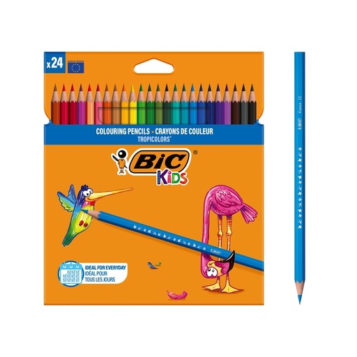 [1388091] Crayon de couleur BIC Kids Tropicolors assorti blister 24 pièces