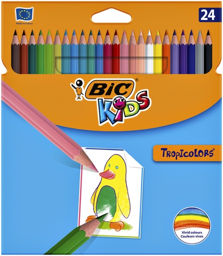 [1388091] Crayons de couleur BIC Kids Tropicolors assorti blister 24 pièces