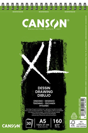 [1386460] Bloc à dessin Canson XL Dessin A5 30 feuilles 160g blanc