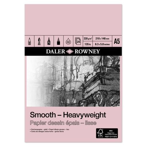 [1387092] Tekenpapier Daler-Rowney Smooth Heavyweight 220gr A5 natuurlijk wit