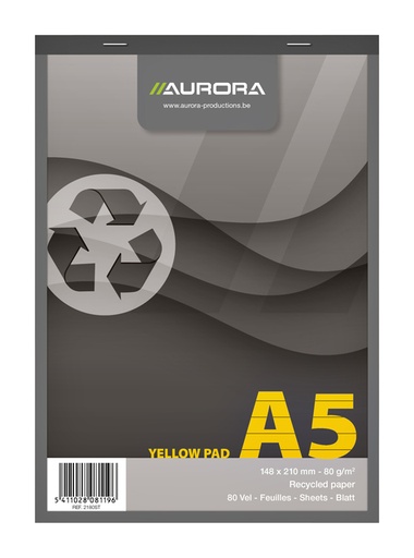 [1388126] Schrijfblok Aurora A5 lijn 80 vel 80gr geel