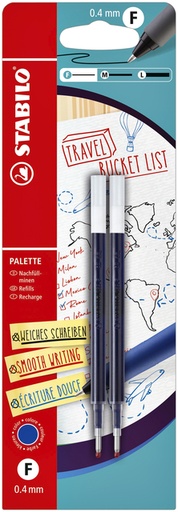 [1388244] Recharge roller STABILO Palette Fin bleu blister 2 pièces