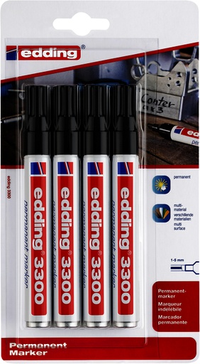 [1388252] Feutre edding 3300 biseau 1-5mm noir blister 4 pièces