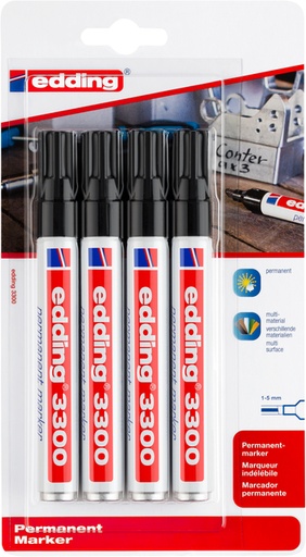 [1388252] Viltstift edding 3300 schuin 1-5mm zwart blister à 4 stuks