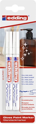 [1388253] Paintmarker edding 751 op oliebasis 1-2mm wit blister à 2 stuks