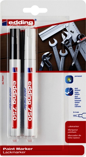 [1388254] Marqueur peinture edding 750 ogive 2-4mm noir et blanc blister 2 pièces