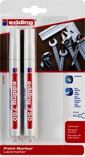 [1388257] Marqueur peinture edding 750 ogive 2-4mm blanc blister 2 pièces