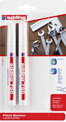 [1388257] Viltstift edding 750 lakmarker rond 2-4mm wit blister à 2 stuks