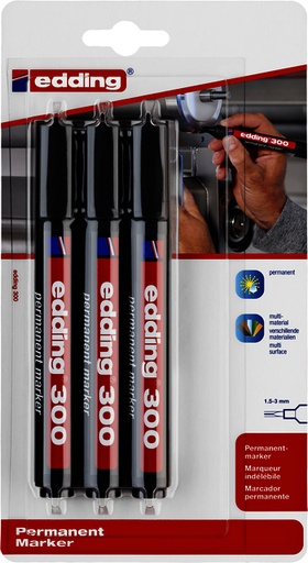 [1388259] Feutre edding 300 ogive 1,5-3mm noir blister 3 pièces