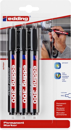 [1388259] Viltstift edding 300 rond 1.5-3mm zwart blister à 3 stuks