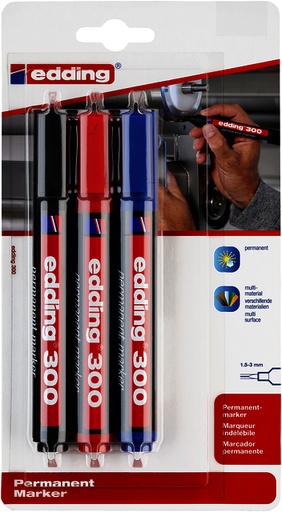 [1388262] Feutre permanent edding 300 ogive 1,5-3mm blister 3 couleurs