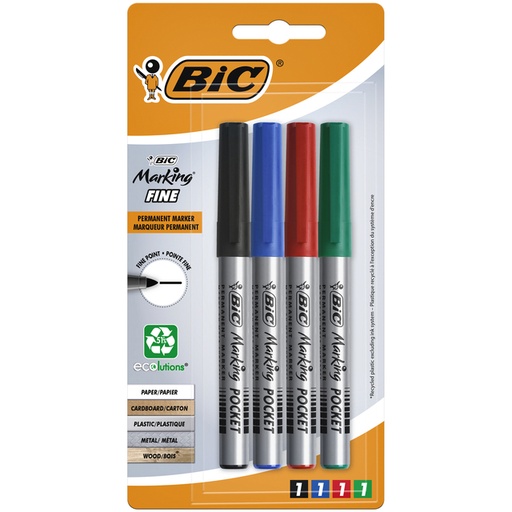 [1388316] Feutre BIC Ecolutions ogive Fin assorti blister 4 couleurs