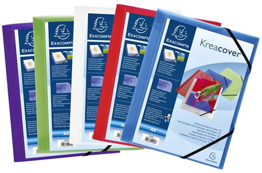 [1388331] Elastomap Exacompta Kreacover A4 3 kleppen PP assorti