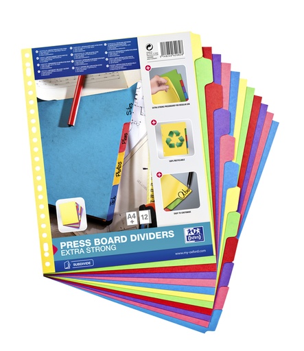 [1388467] Intercalaire Oxford A4+ 23 perforations 12 onglets carton couleur