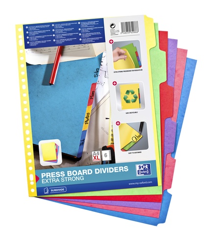 [1388473] Intercalaire Oxford A4+ 23 perforations 6 onglets carton couleur
