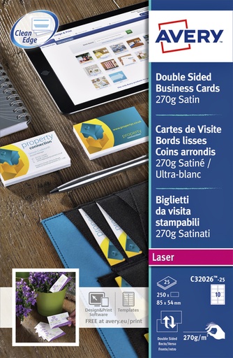 [1388608] Carte de visite Avery C32026-10 recto verso 85x54mm 270g 100 pièces
