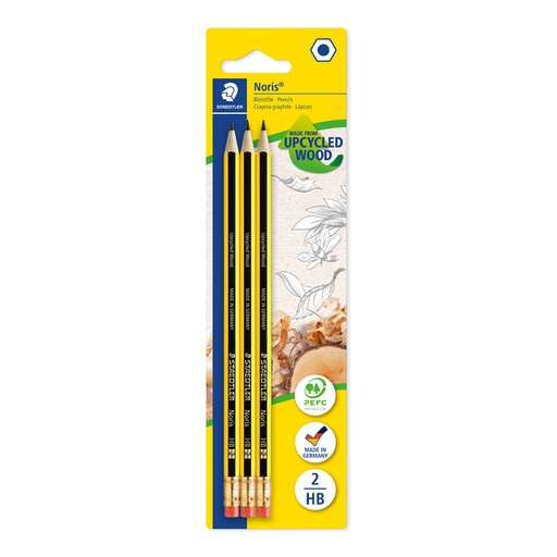 [1388355] Crayon Staedtler Noris HB embout gomme blister 3 pièces