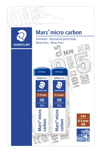 [1388354] Potloodstift Staedtler Mars Carbon Micro 0.5mm HB blister 2 stuks