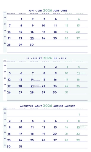[1388524] Calendrier 3 mois 2026 Brepols 30x60cm