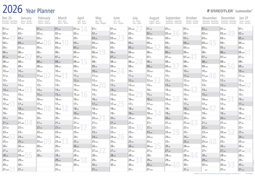 [1388444] Planning annuel 2026 Staedtler Lumocolor 84x60cm enroulé