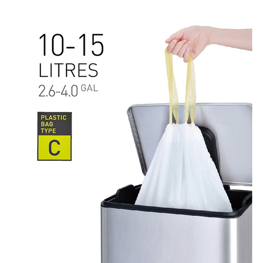 [1388746] Sac poubelle EKO MDPE type C avec lien coulissant 10-15L 45x50cm blanc 20 pièces