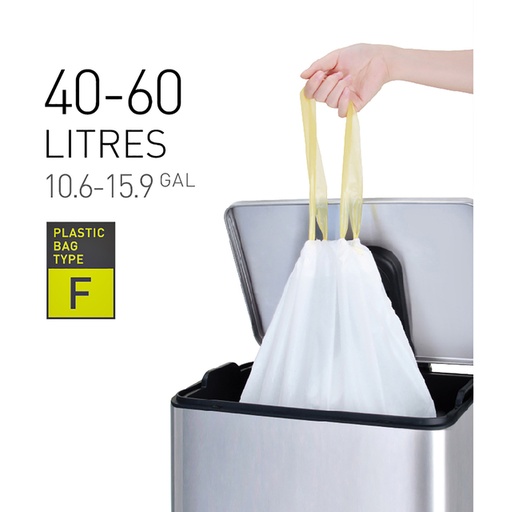 [1388747] Sac poubelle EKO MDPE type F avec lien coulissant 40-60L 64x75cm blanc 12 pièces