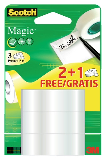 [1388849] Plakband Scotch Magic 19mmx15m 2+1 gratis onzichtbaar 3 rollen
