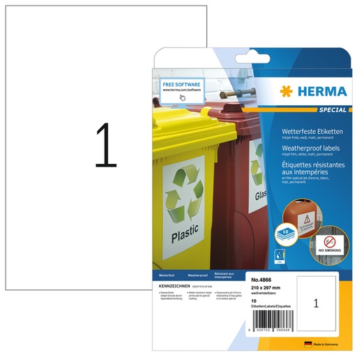 [1388792] Etiquette HERMA 4866 210x297mm A4 synthétique 10 pièces blanc