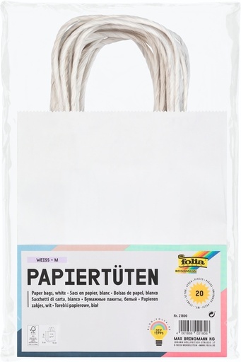 [1388945] Sac en papier avec poignées 110g 18x21x8cm kraft blanc 20 pièces