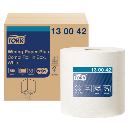 [1391491] Papier d'essuyage Tork W2 Plus Premium 130042 2 épaisseurs 750 feuilles blanc
