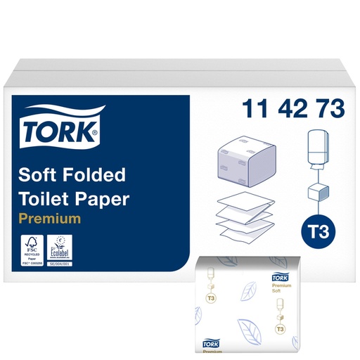 [1391494] Papier toilette Tork T3 114273 Premium plié 2 épaisseurs 110x190mm blanc