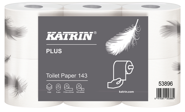 Papier toilet Katrin 53896 Plus 3 épaisseurs blanc 143 feuilles 48 rouleaux