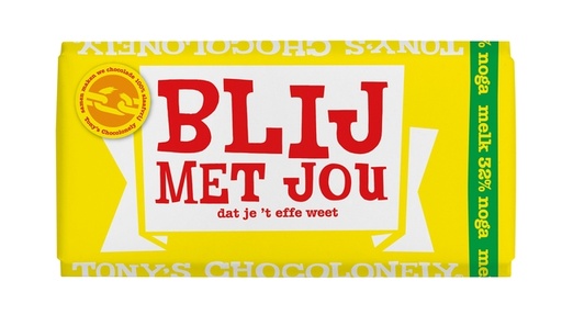 [1391602] Chocolade Tony's Chocolonely melk noga blij met jou  reep 180g