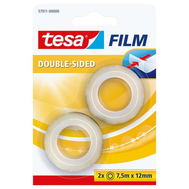 Ruban adhésif tesafilm® double face 7,5mx12mm transparent 2 rouleaux