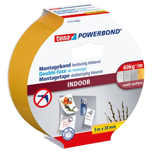 [1397003] Montagetape tesa® Powerbond Indoor dubbelzijdig klevend 5mx38mm wit