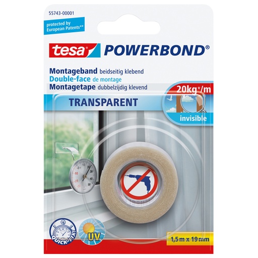 [1397020] Montagetape tesa® Powerbond dubbelzijdig 1,5mx19mm transparant