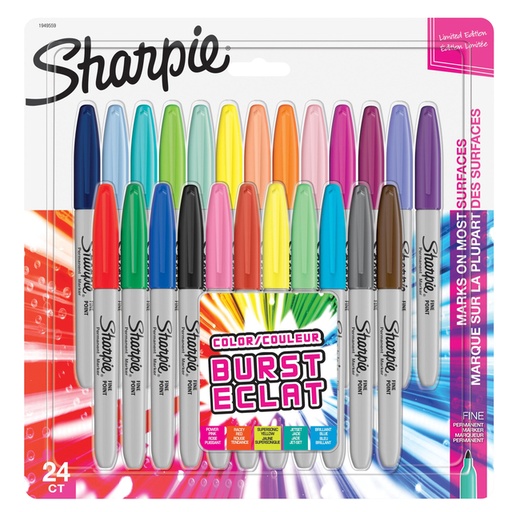 [1398139] Feutre Sharpie Colour Burst Ogive 0,9mm blister 24 couleurs