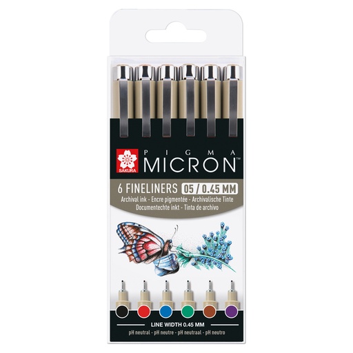[784143] Fineliner Sakura Pigma Micron 05 set 6 couleurs de base