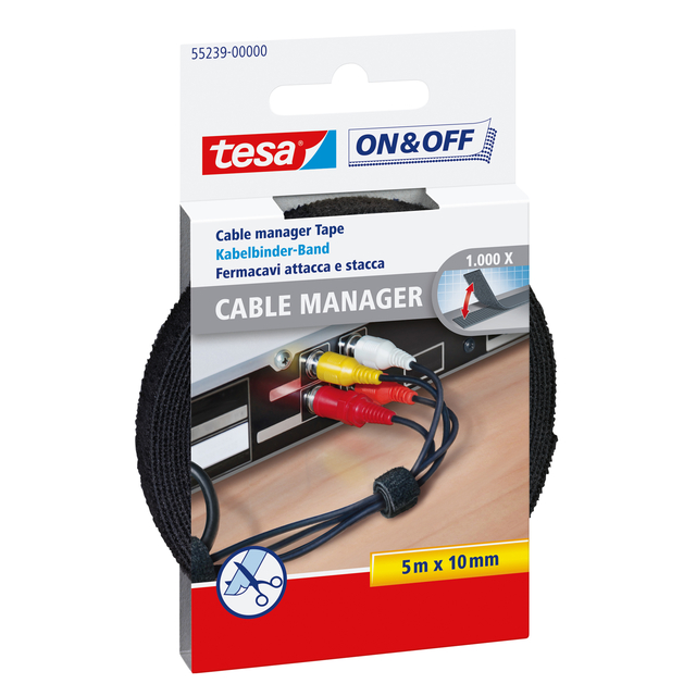Manager câbles tesa® On & Off 5mx10mm noir