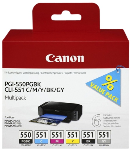 [401853] Cartouche d’encre Canon PGI-550 CLI-551 noir+5 couleurs